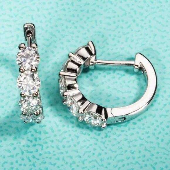 Certified 3ct. t.w. Moissanite Diamond 2cm Huggie Hoop Earrings NEW - Picture 8 of 15